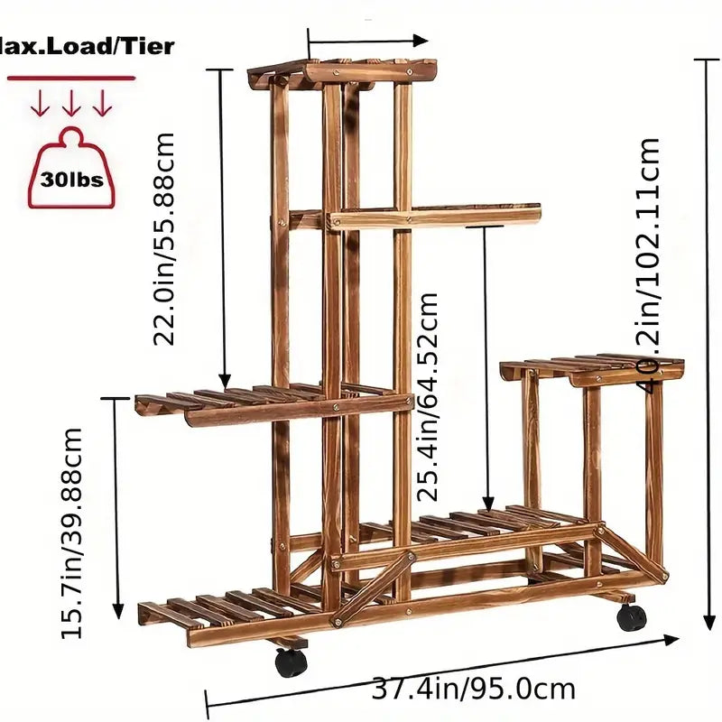 Estantería de Madera con Ruedas para Plantas – 6 Niveles Jardín Móvil