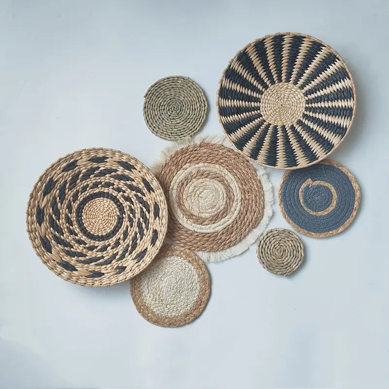 Juego de 7 Decoraciones de Pared de Fibras Naturales Arte Bohemio