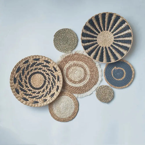 Juego de 7 Decoraciones de Pared de Fibras Naturales Arte Bohemio