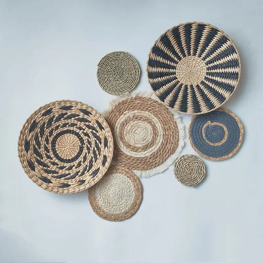 Juego de 7 Decoraciones de Pared de Fibras Naturales Arte Bohemio