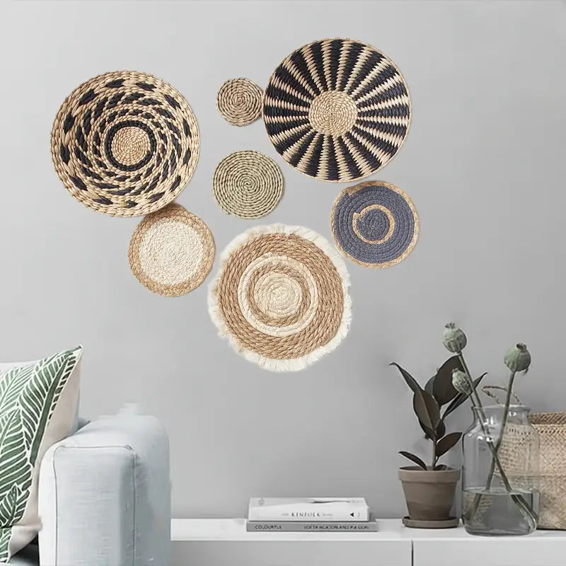 Juego de 7 Decoraciones de Pared de Fibras Naturales Arte Bohemio