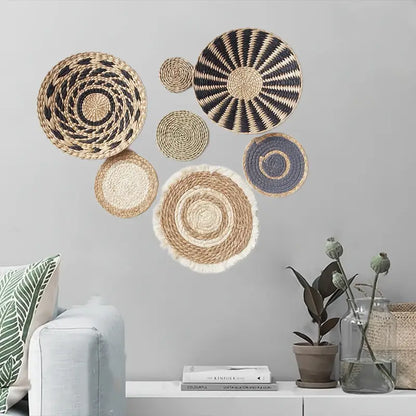 Juego de 7 Decoraciones de Pared de Fibras Naturales Arte Bohemio