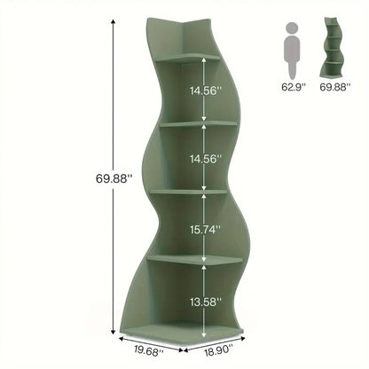 Estante Esquinero Ondulado Verde de 5 Niveles – Diseño Moderno