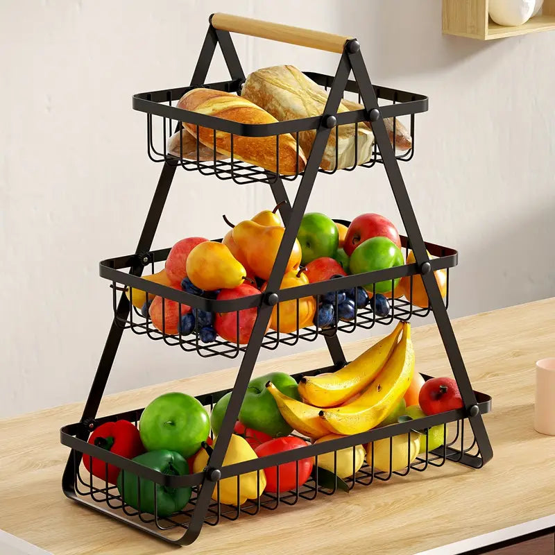 Frutero de 3 Niveles con Estructura Metálica – Organizador de Cocina