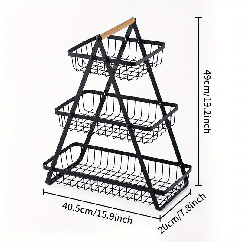 Frutero de 3 Niveles con Estructura Metálica – Organizador de Cocina