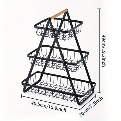 Frutero de 3 Niveles con Estructura Metálica – Organizador de Cocina