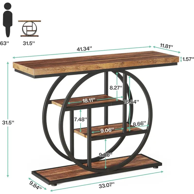 Mesa Consola de Entrada Industrial – Madera y Metal con Estantes de Almacenaje