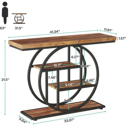 Mesa Consola de Entrada Industrial – Madera y Metal con Estantes de Almacenaje