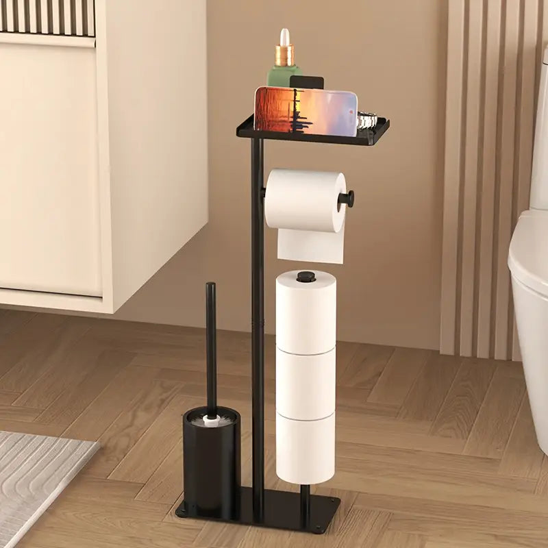 Portarrollos de Baño Multifuncional con Estante y Escobilla – Negro o Blanco