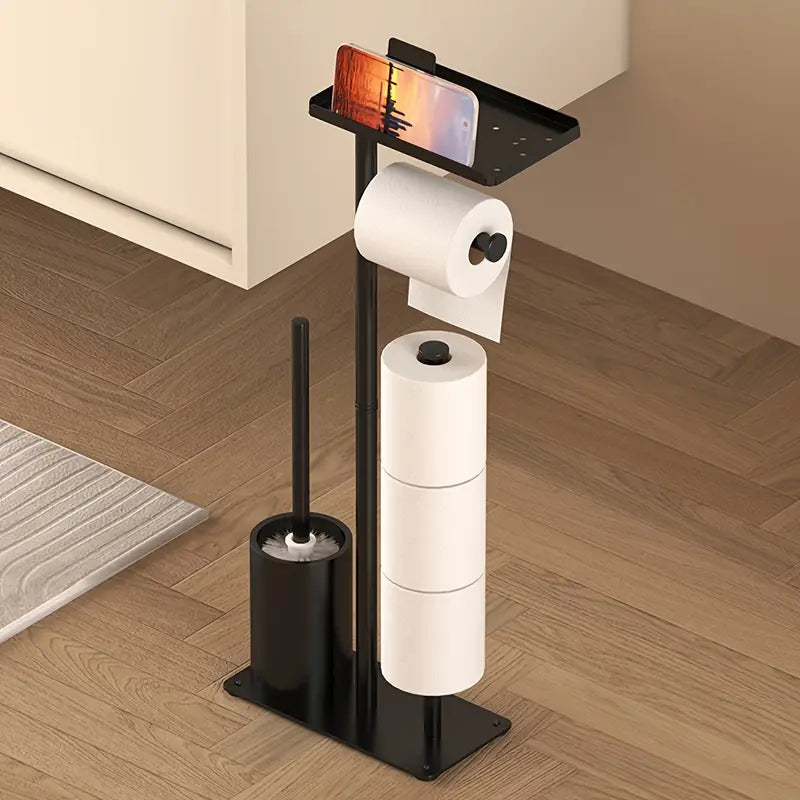 Portarrollos de Baño Multifuncional con Estante y Escobilla – Negro o Blanco