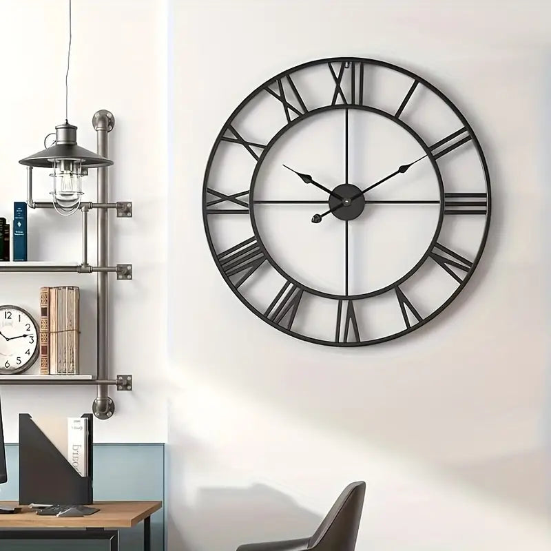 Reloj de Pared Metálico de 60 cm – Estilo Clásico con Números Romanos