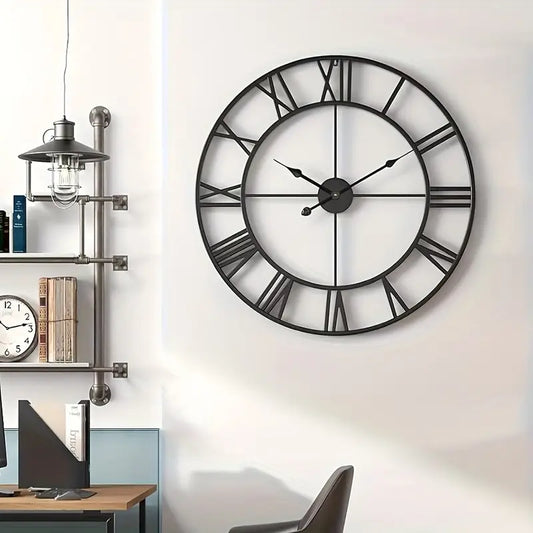 Reloj de Pared Metálico de 60 cm – Estilo Clásico con Números Romanos
